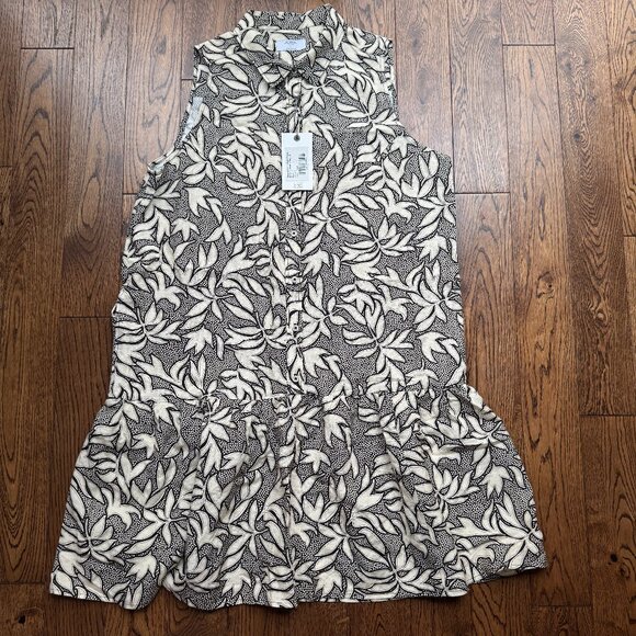 UNTUCKit Amara Dress Large Black White Drop Waist Sleeveless Button Up Linen - Picture 1 of 14